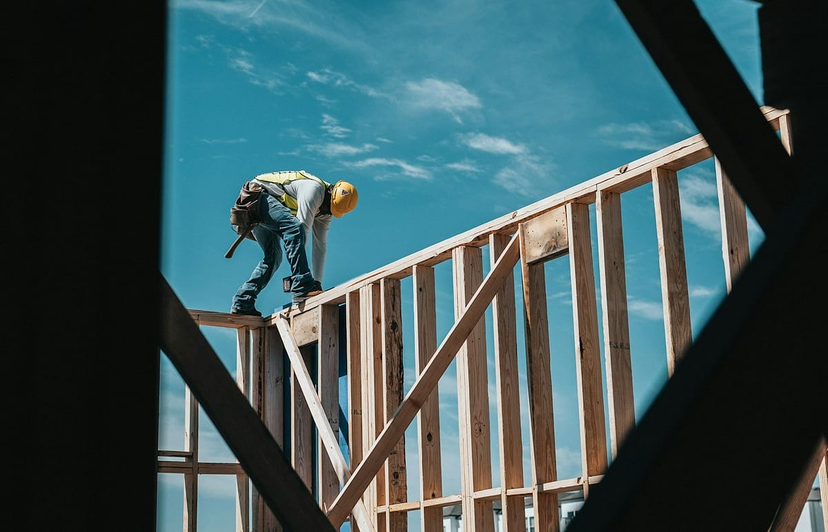 Visible framing at a new home construction site