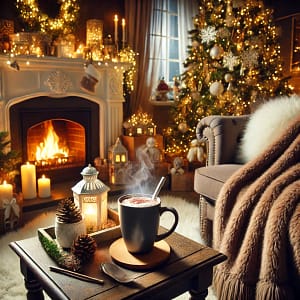 This image has an empty alt attribute; its file name is DALLE-2024-12-15-19.04.00-A-cozy-Christmas-scene-with-a-beautifully-decorated-living-room-featuring-a-glowing-fireplace-a-plush-faux-fur-blanket-draped-over-a-couch-and-a-cof.webp